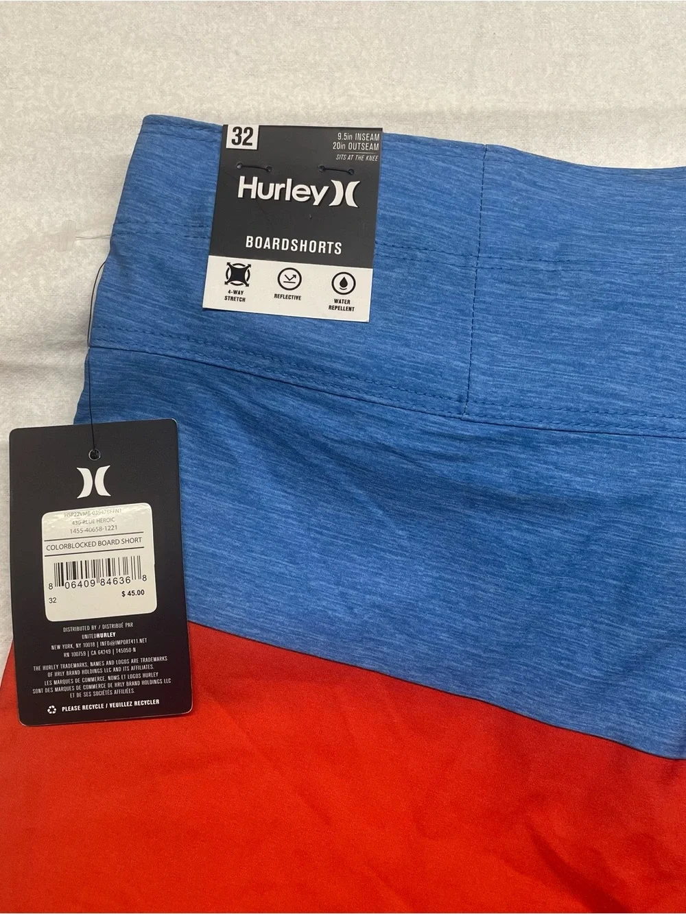 Hurley Men’s Blue & Red Colorblock Swim Board Shorts